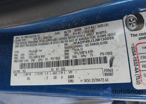 2018 Ford Fiesta Se из США, поврежденный, VIN 3FADP4BJ3JM130059